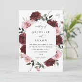 Burgundy & Blush Roze 6 Bloemen Huwelijk Kaart (Staand voorkant)
