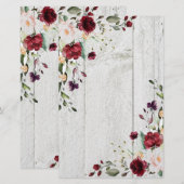 Burgundy Blush Roze Bloemige Landelijk Briefpapier (Voorkant / Achterkant)