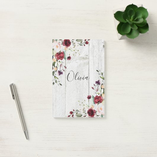 Burgundy Blush Roze Bloemige Rustieke Post-it® Notes (Kantoor)