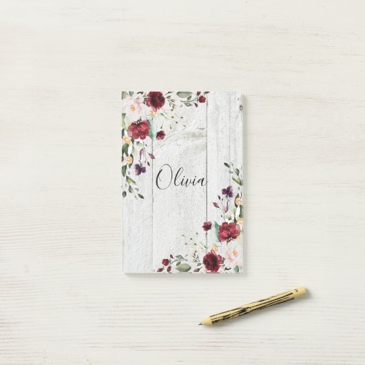 Burgundy Blush Roze Bloemige Rustieke Post-it® Notes (Op bureau)