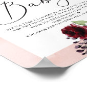 Burgundy blush roze floral don't say baby sign poster (Hoek)
