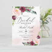 Burgundy blush roze florale vrijgezellenfeest kaart (Staand voorkant)