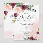 Burgundy blush roze florale vrijgezellenfeest kaart (Voorkant / Achterkant)