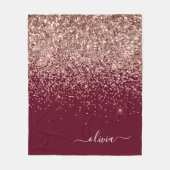 Burgundy Blush Roze Gouden Glitter Monogram Fleece Deken (Voorkant)