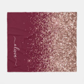 Burgundy Blush Roze Gouden Glitter Monogram Fleece Deken (Voorkant (Horizontaal))