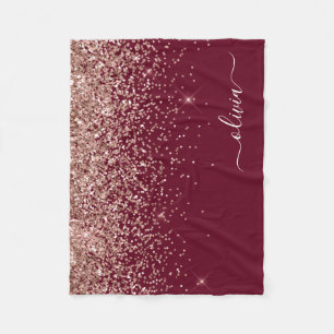 Burgundy Blush Roze Gouden Glitter Monogram Fleece Deken