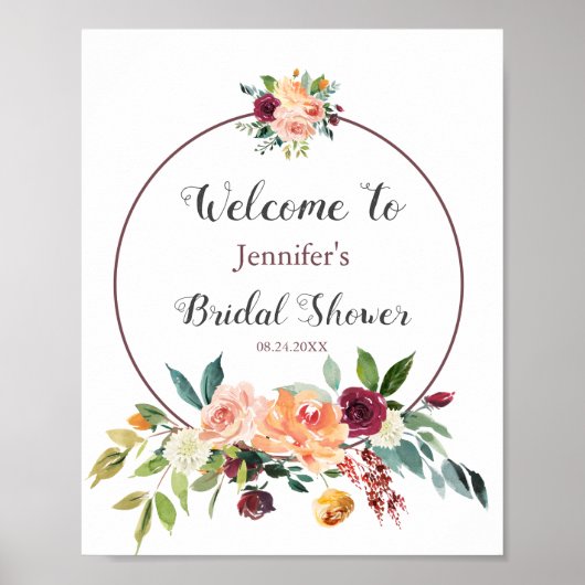 Burgundy Blush Roze Perzik Trouwfeest Welcome Poster (Voorkant)