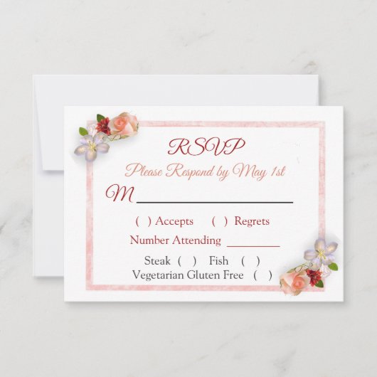 Burgundy Blush Roze Rose Goud Trouw RSVP kaart (Voorkant)