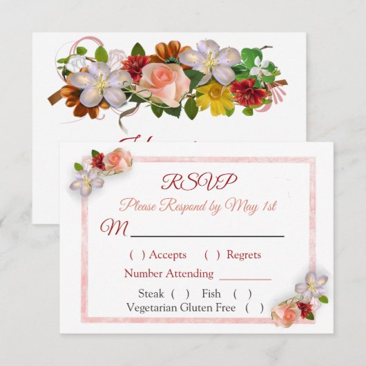 Burgundy Blush Roze Rose Goud Trouw RSVP kaart (Voorkant / Achterkant)