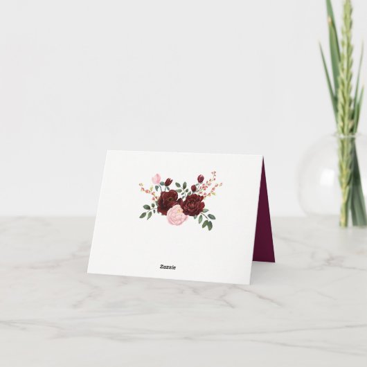 Burgundy & Blush Roze Rozen Trouw Trouw Dank Je Bedankkaart (Achterkant)