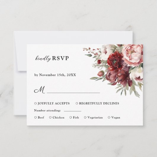 Burgundy Blush Roze Rustieke Bloem Bruiloft RSVP (Voorkant)