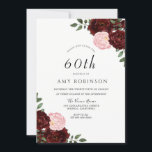 Burgundy Blush Rozen 60th Birthday Party Kaart<br><div class="desc">Burgundy Blush Rozen 60th Birthday Party Invitation Zie passend collectie in winkel</div>
