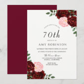 Burgundy Blush Rozen 70th Birthday Party Kaart (Voorkant / Achterkant)