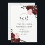 Burgundy Blush Rozen 70th Birthday Party Kaart<br><div class="desc">Burgundy Blush Rozen 70th Birthday Party Invitation Zie passend collectie in winkel</div>