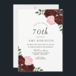 Burgundy Blush Rozen 70th Birthday Party Kaart<br><div class="desc">Burgundy Blush Rozen 70th Birthday Party Invitation Zie passend collectie in winkel</div>