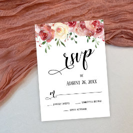 Burgundy & Blush Rozen, Huwelijksreactiekaart met  RSVP Kaartje