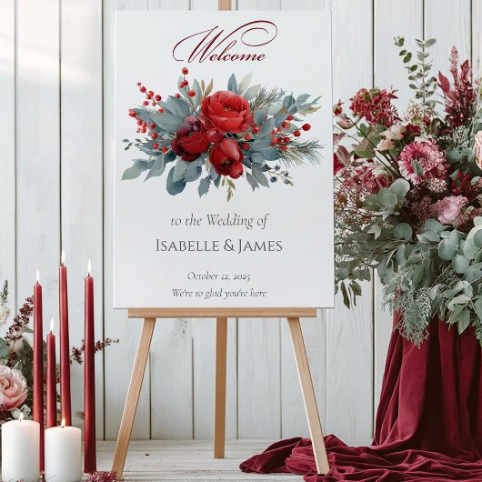 Burgundy & Blush Rozen Trouw Welkom Poster