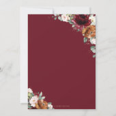 Burgundy Blush Rust Orange Floral Church Wedding   Kaart (Achterkant)