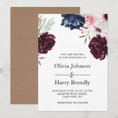 Burgundy Blush Rustic Kraft Floral Wedding Kaart (Voorkant / Achterkant)