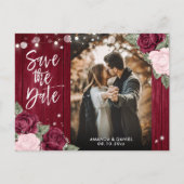 Burgundy Blush Rustic Wedding Photo Save the Date Aankondigingskaart (Voorkant)