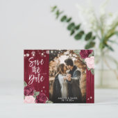 Burgundy Blush Rustic Wedding Photo Save the Date Aankondigingskaart (Staand voorkant)