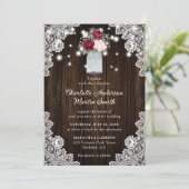 Burgundy Blush Rustic Wood Lace Floral Wedding Kaart (Staand voorkant)