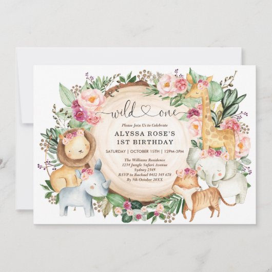 Burgundy Blush Safari Wild Een eerste verjaardag Kaart (Voorkant)