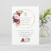 Burgundy Blush Saffron Floral Gold Cross Baptisme Kaart (Staand voorkant)