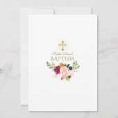 Burgundy Blush Saffron Floral Gold Cross Baptisme Kaart (Achterkant)