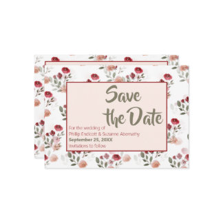 Burgundy Blush Sage Rozen Patroon Save the Date Kaart
