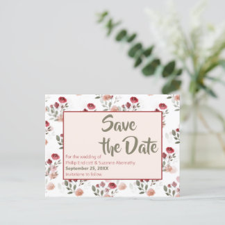 Burgundy Blush Sage Rozen Pattern Save the Date Aankondigingskaart