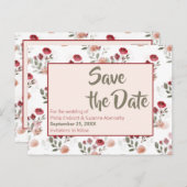 Burgundy Blush Sage Rozen Pattern Save the Date Aankondigingskaart (Voorkant / Achterkant)