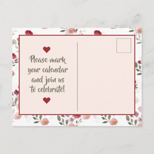Burgundy Blush Sage Rozen Pattern Save the Date Aankondigingskaart (Achterkant)