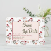 Burgundy Blush Sage Rozen Pattern Save the Date Kaart (Staand voorkant)