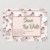 Burgundy Blush Sage Rozen Pattern Save the Date Kaart (Voorkant / Achterkant)