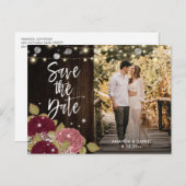 Burgundy Blush Save the Date Photo Briefkaarten (Voorkant / Achterkant)