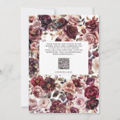 Burgundy Blush Script Bloem QR Code Bruiloft Kaart (Achterkant)
