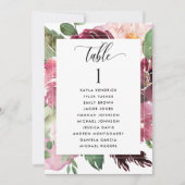 Burgundy Blush Seating Plan-kaarten met gastnamen (Voorkant)