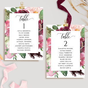 Burgundy Blush Seating Plan-kaarten met gastnamen