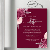 Burgundy Blush Silver Floral Wedding Save the Date Magnetische Uitnodiging