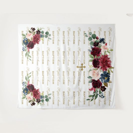 Burgundy Blush Step & Herhaal Baptism Backdrop Wandkleed (Voorkant (horizontaal))