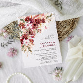 Burgundy Blush Terracotta Boho Floral Wedding Kaart