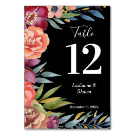Burgundy Blush Tropical Floral Modern Table Number Kaart