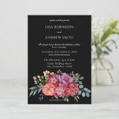Burgundy Blush Tropical Floral Wedding - Black V2 Kaart (Staand voorkant)