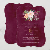 Burgundy Blush | Trouwkaart Bloemen Save The Date (Voorkant / Achterkant)