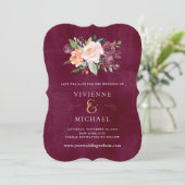 Burgundy Blush | Trouwkaart 'Save the Date' met bl Save The Date (Staand voorkant)