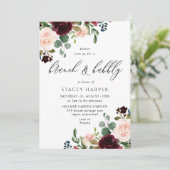 Burgundy & Blush Vrijgezellenfeest Brunch & Bubble Kaart (Staand voorkant)