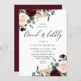 Burgundy & Blush Vrijgezellenfeest Brunch & Bubble Kaart