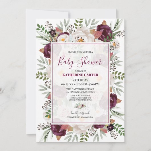 Burgundy Blush Waterverf Baby shower Kaart (Voorkant)
