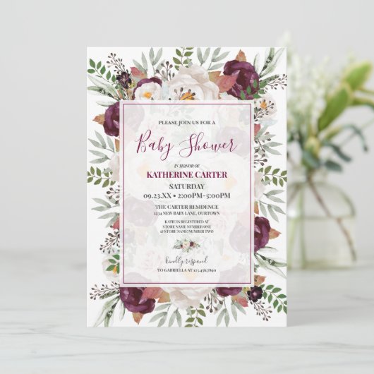 Burgundy Blush Waterverf Baby shower Kaart (Staand voorkant)
